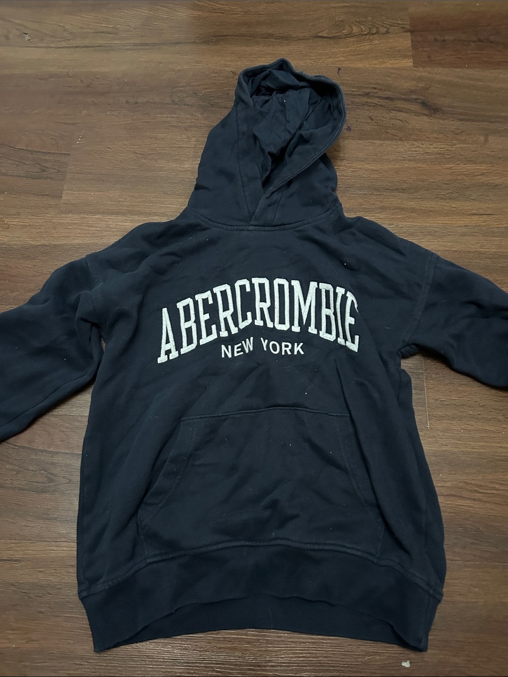 Abercrombie & Fitch Black Crewneck Hoodie with White Arch Logo